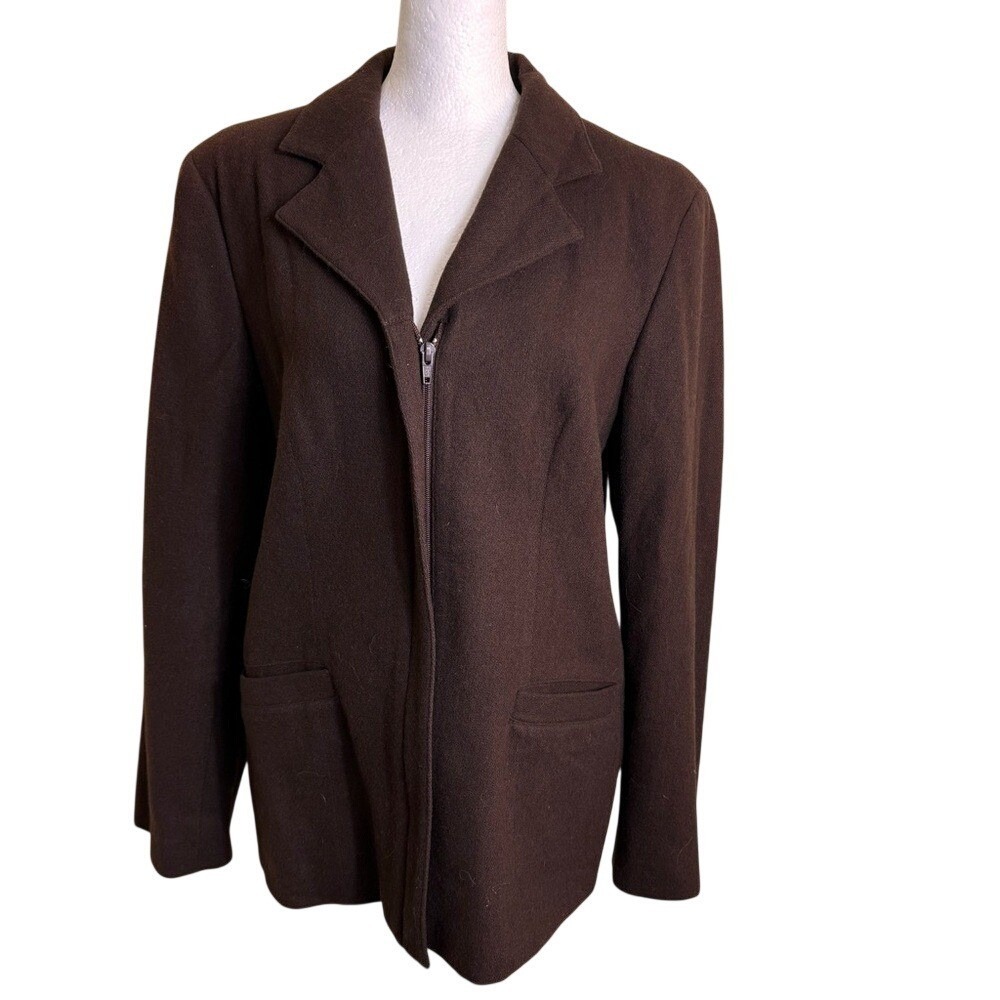 Vintage Hillard & Hanson Brown 100% Wool Zipper‎ Blazer Minimalist Cabincore M/L